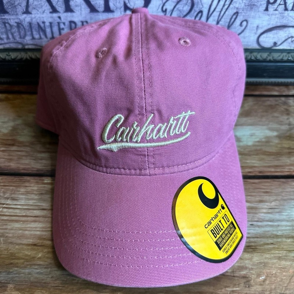 New Carhartt Pink Canvas Script Graphic Cap One Size with Force Tech Sweatband